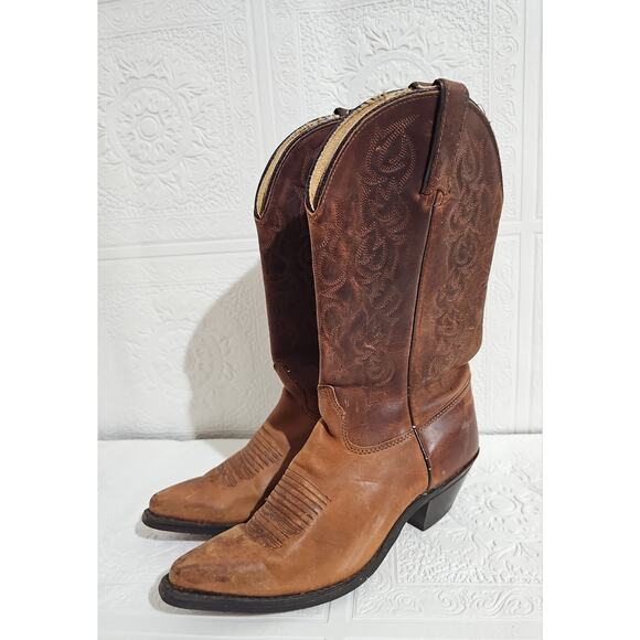 Vintage Wrangler Leather Cowgirl Western Boots Womens 8 Brown Pointed Toe - Picture 1 of 16